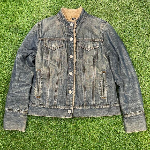 GAP 2003 Sherpa faux shearling lining denim jacket women's medium - Picture 2 of 8